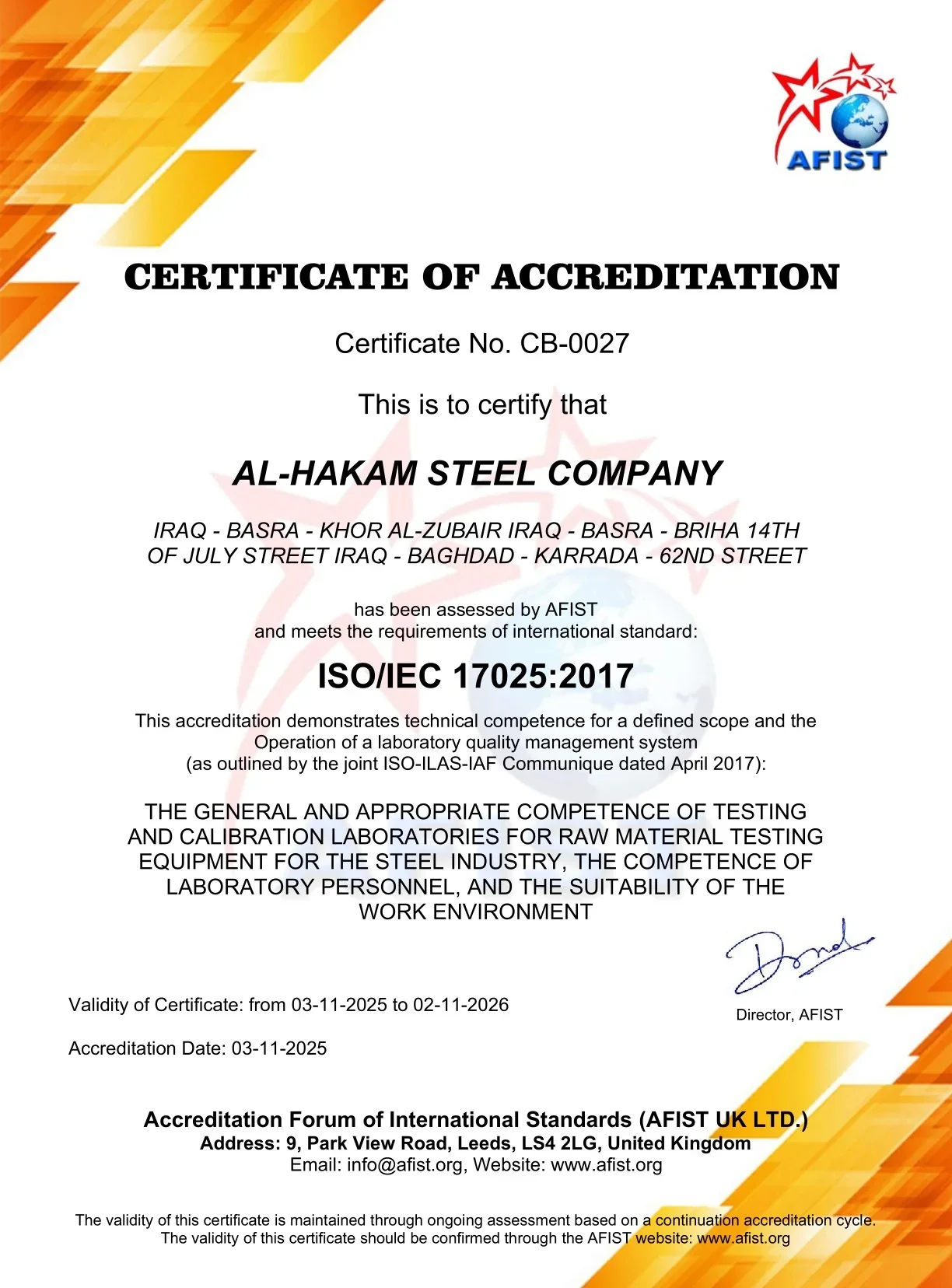 ISO/IEC 17025 Certificate
