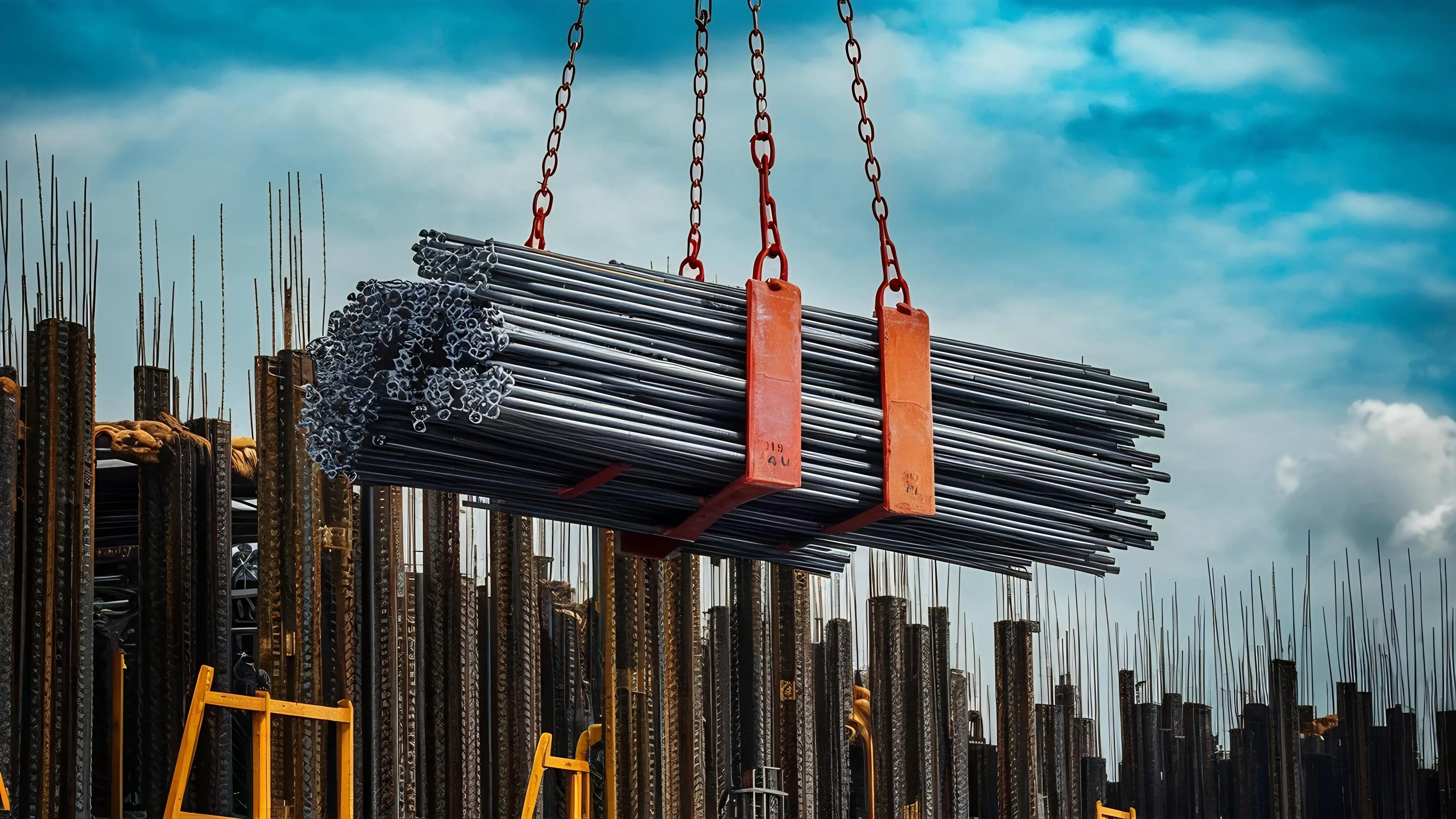 Steel rods lifted